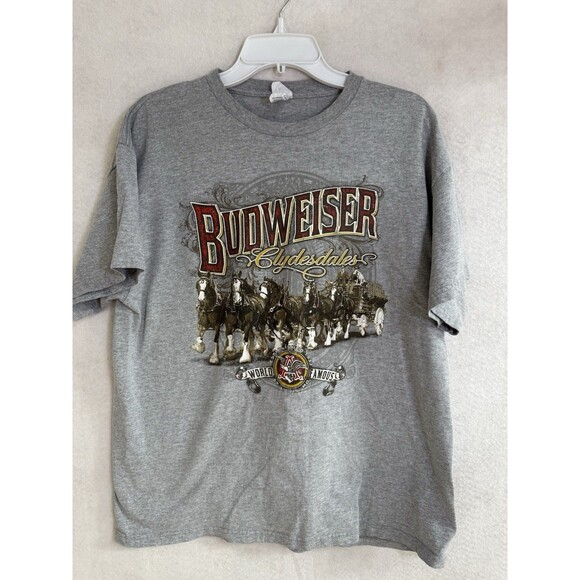 Budweiser Clydesdales Size Large Gray Short Sleeve Graphic Tee - Picture 1 of 8